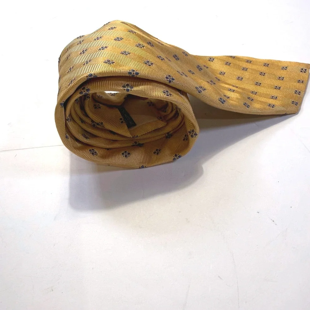 Sartori Made in Italy Gold Silk Herringbone Geometric Floral Mens Tie